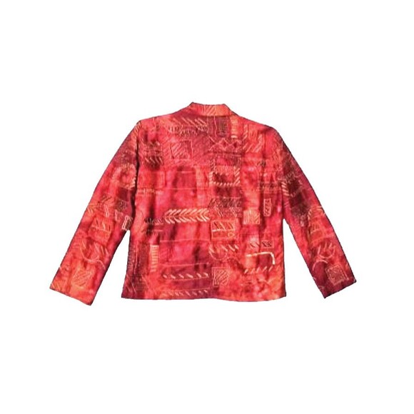 CHICO'S Design Red Silk Button Up Top Sz 1 Gold Embroidered Long Sleeves Jacket - Picture 7 of 8